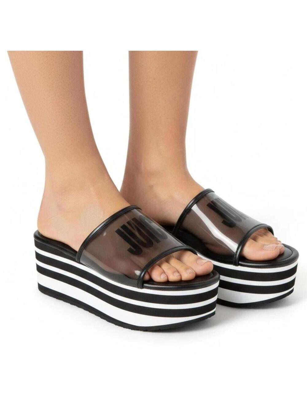 Juicy Couture Black White Platform Slide Sandals Size 11 Transparent Strap